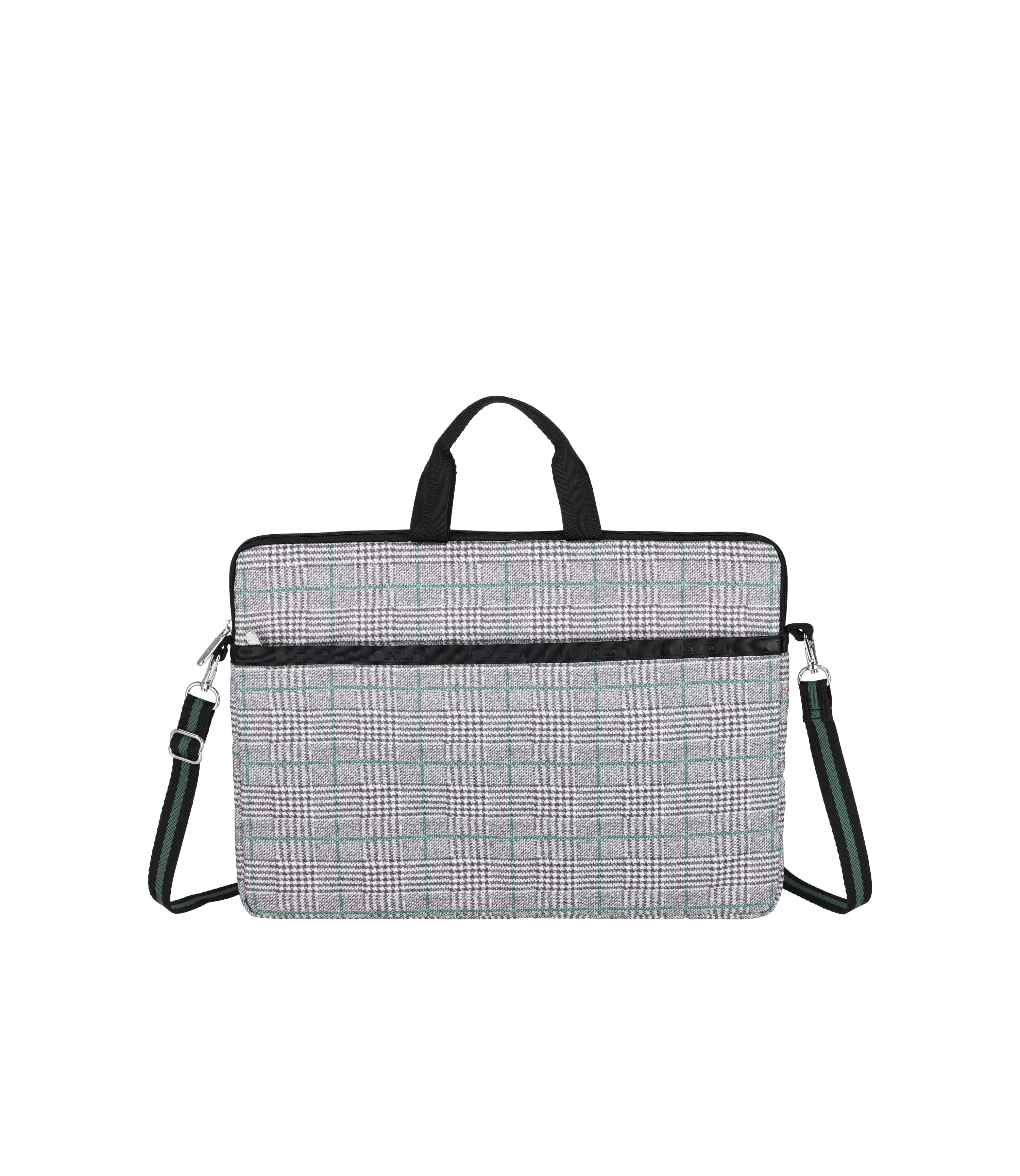 Top Handle Laptop Case 15in - Gray/Green Check print