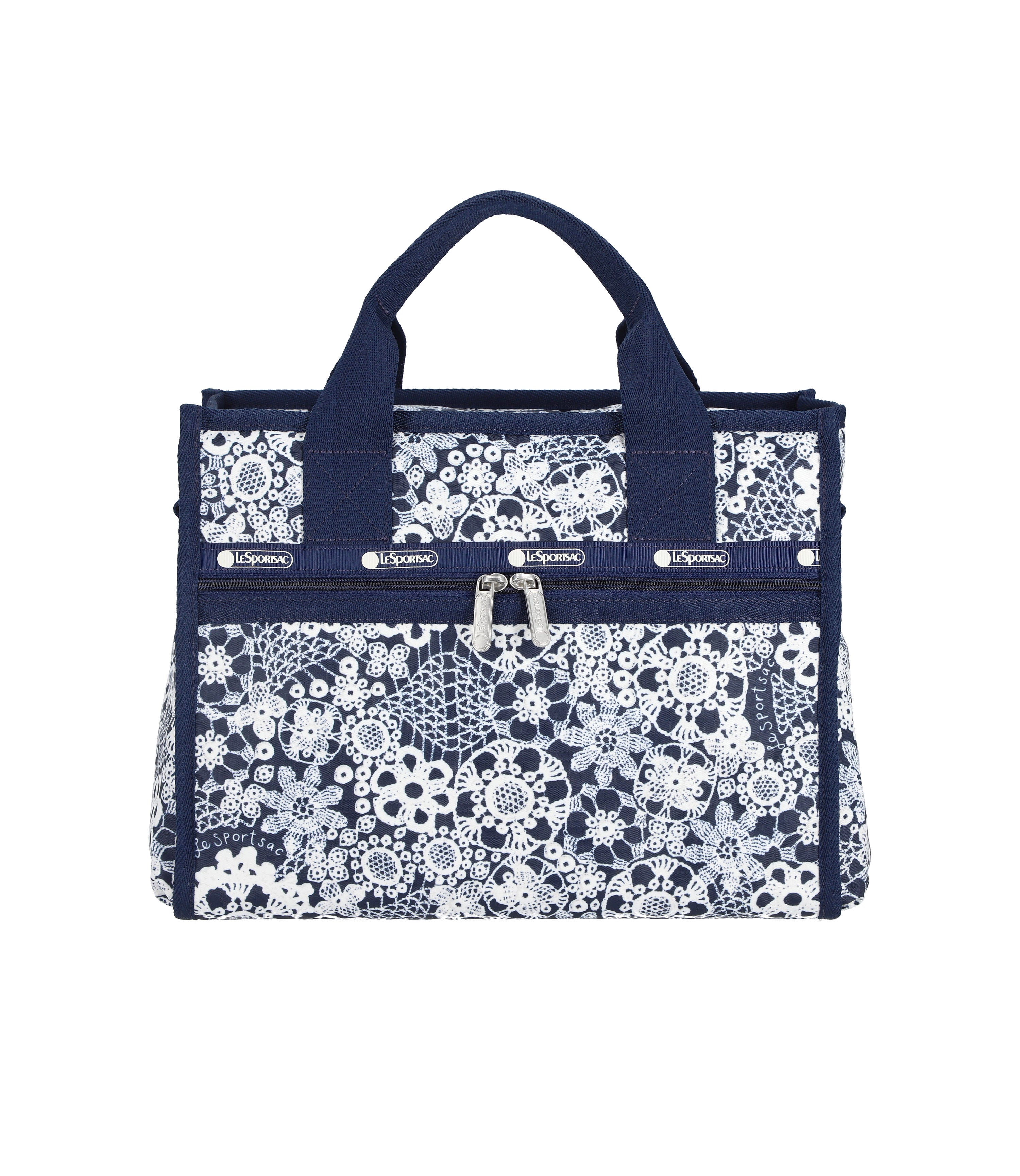 Large East/West Top Handle Tote - Floral Lace Navy print – LeSportsac
