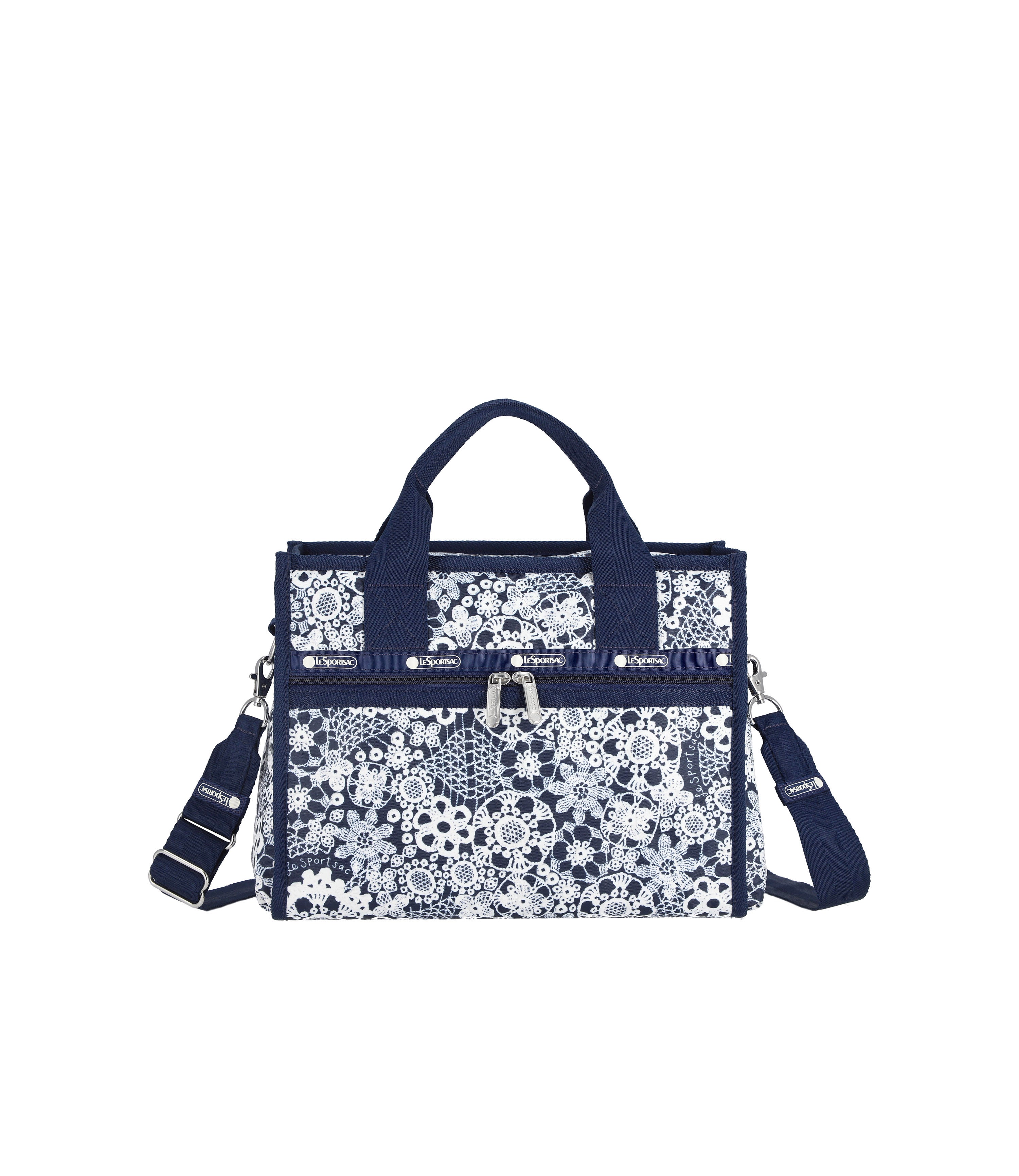 Large East/West Top Handle Tote - Floral Lace Navy print – LeSportsac