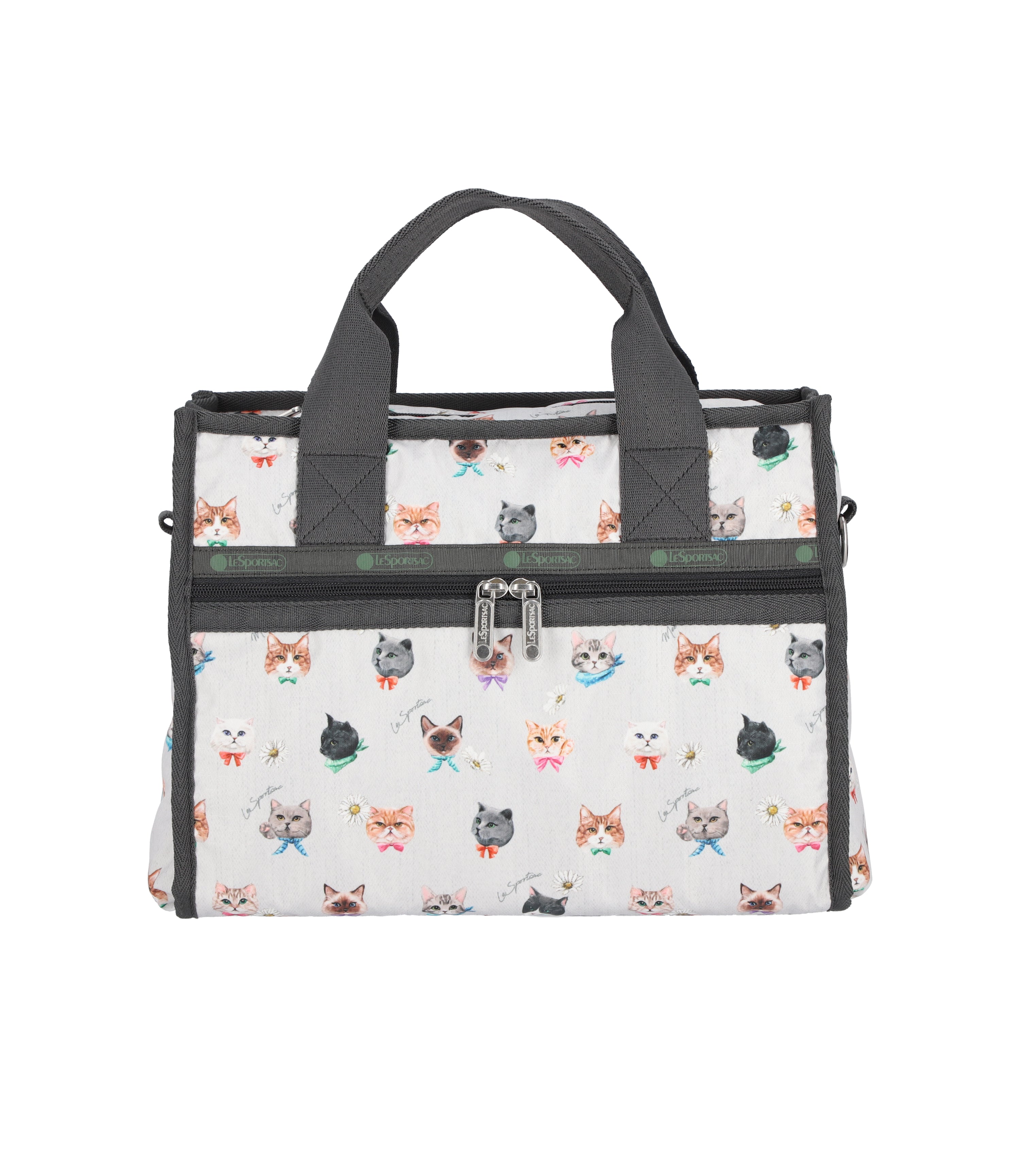 Large East/West Top Handle Tote - Playful Cats Cool Gray print