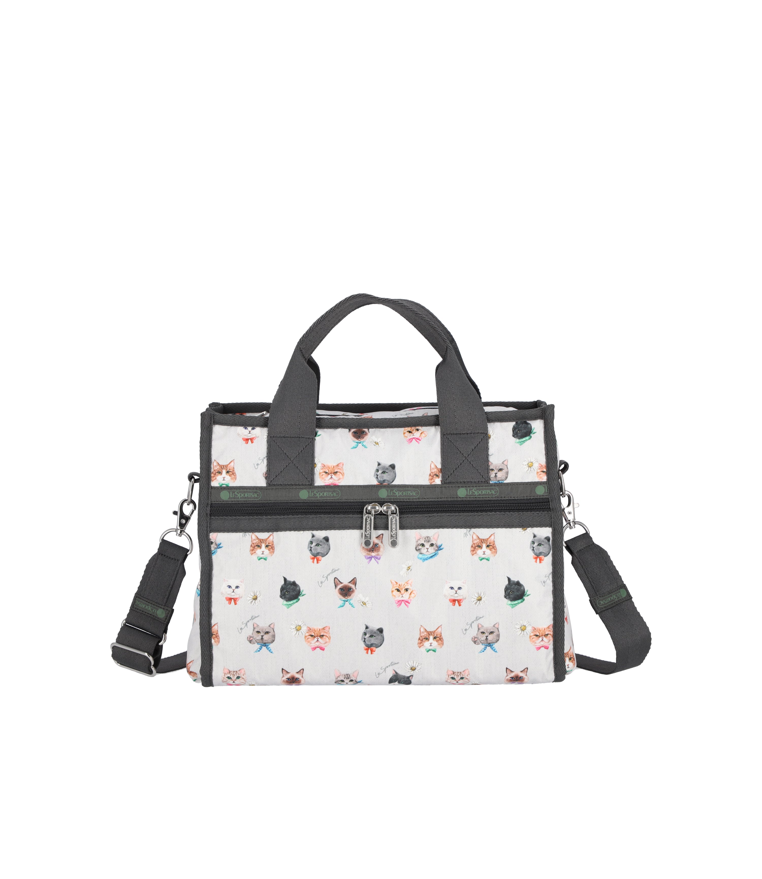 Large East/West Top Handle Tote - Playful Cats Cool Gray print