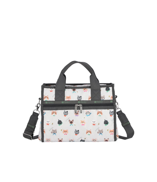 Large East/West Top Handle Tote - Playful Cats Cool Gray print