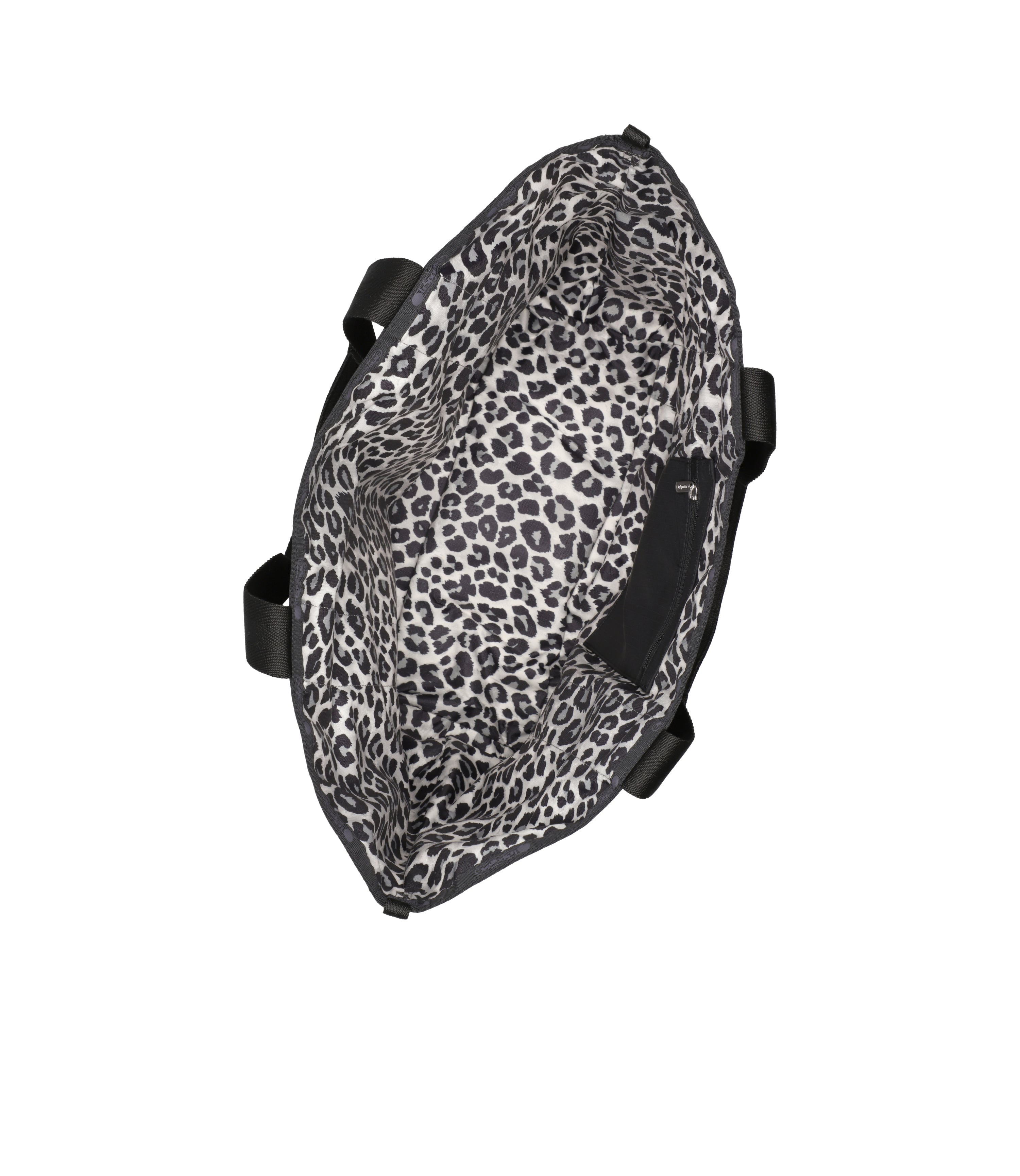 Large Reversible Pocket Tote - Two-Way Black/Neutral Leopard