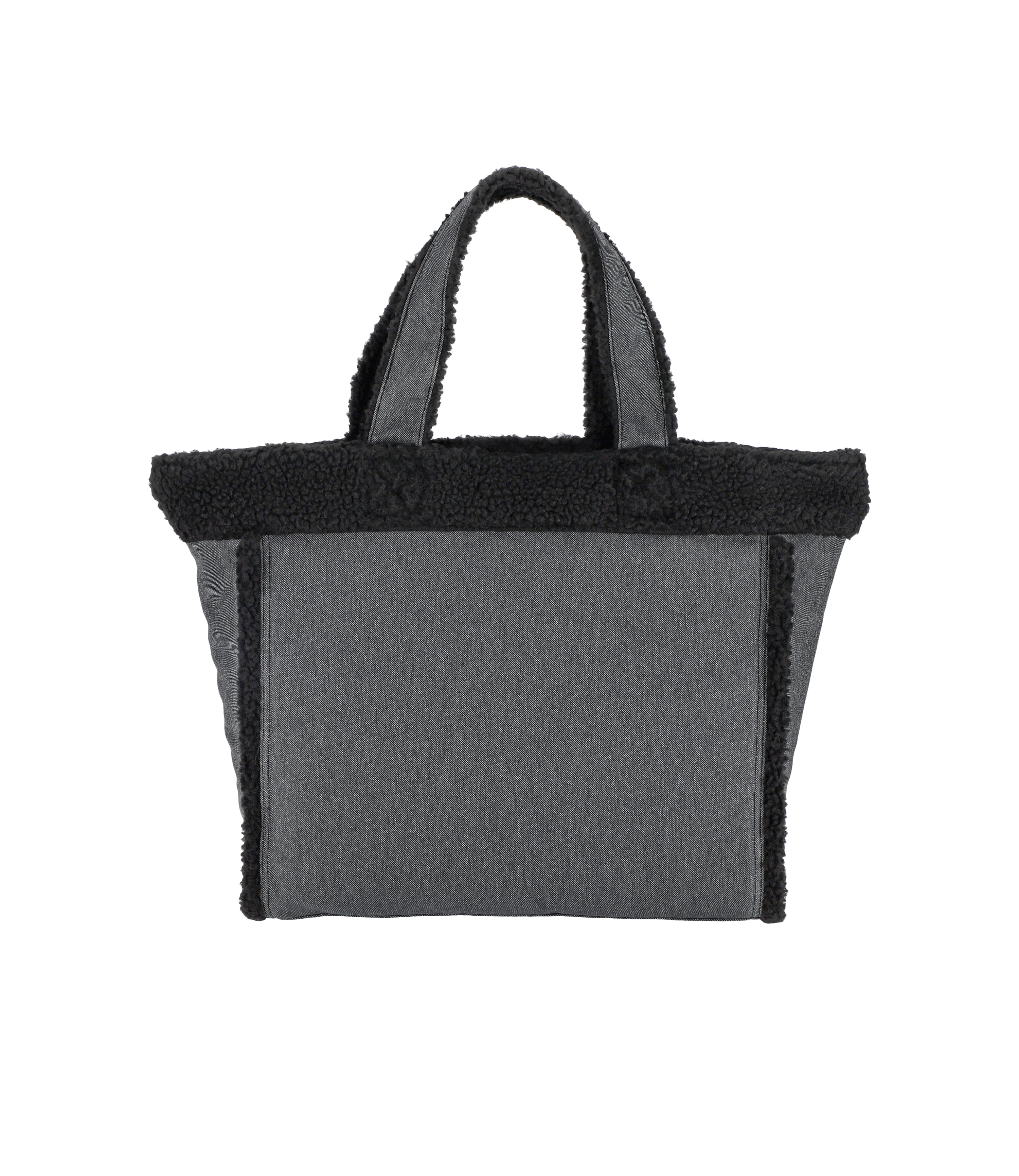 ★LeSportsac★ Black Denim/Black Sherpa Mini N/S Tote Bag [1 Small Two-Way Denim Tote - Medium Denim Wash/Sherpa – LeSportsac