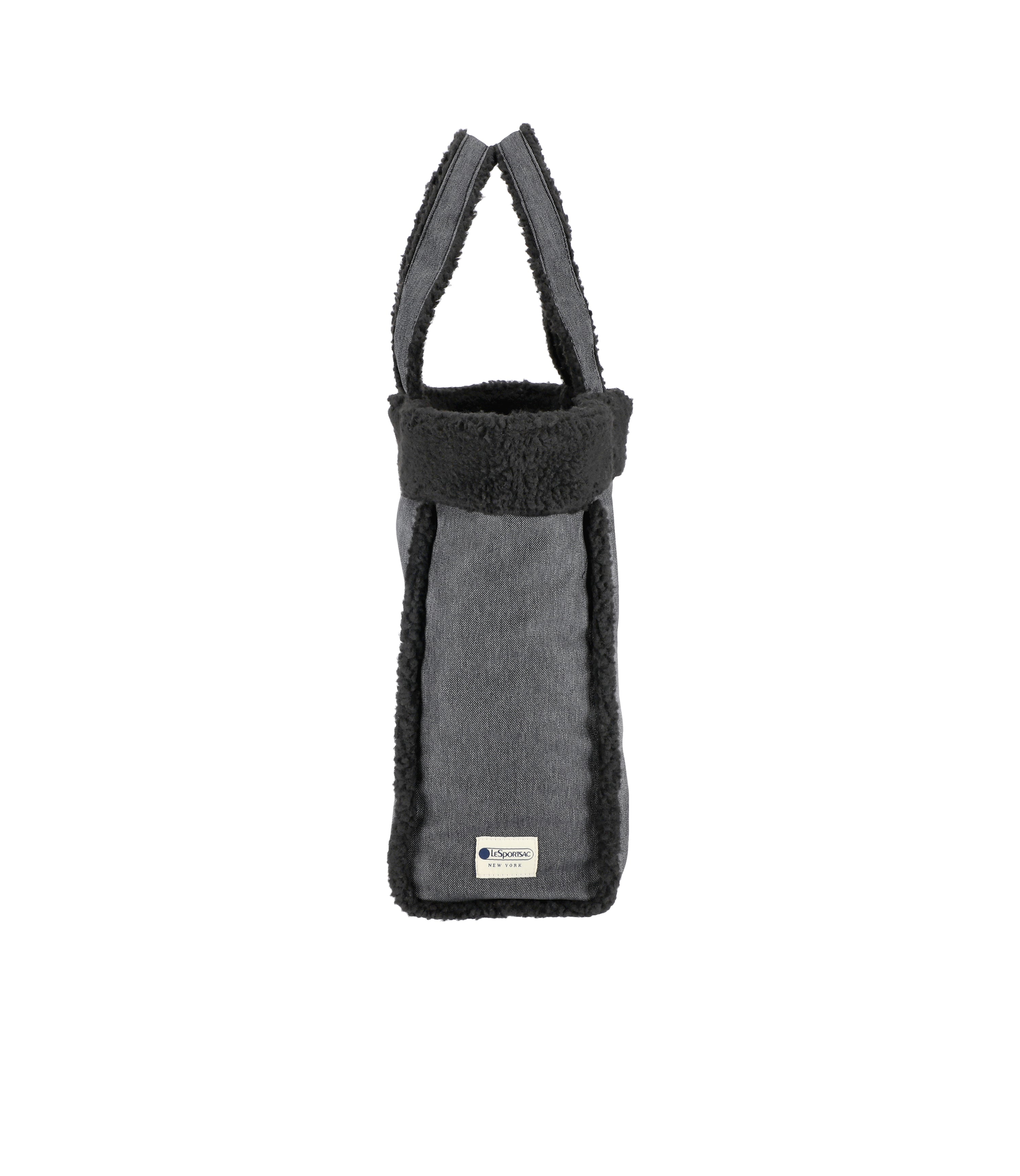 ★LeSportsac★ Black Denim/Black Sherpa Mini N/S Tote Bag [1 Two-Way Denim Tote - Black Denim/Black Sherpa – LeSportsac
