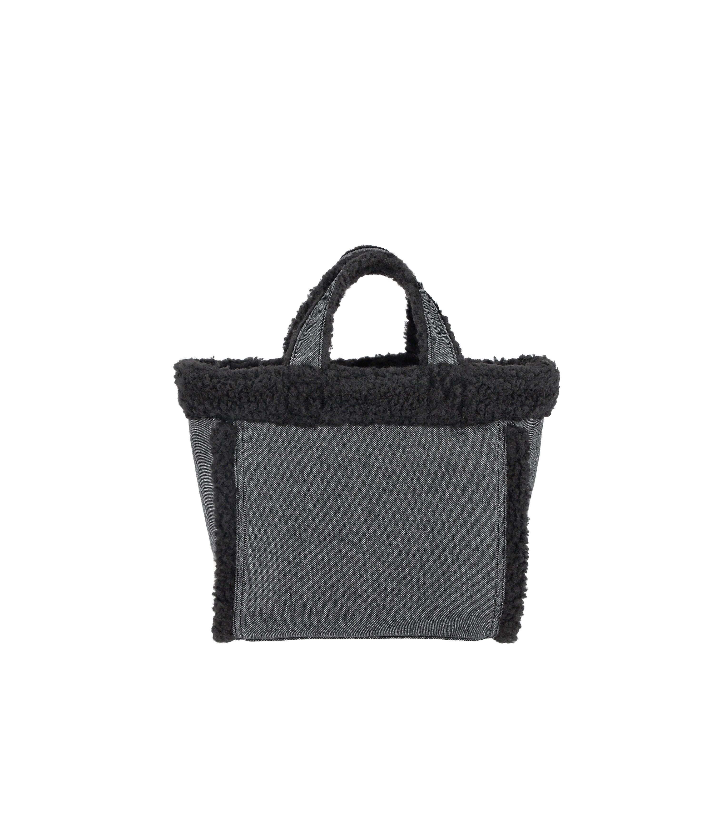 ★LeSportsac★ Black Denim/Black Sherpa Small Two-Way Denim Small Two-Way Denim Tote - Black Denim/Black Sherpa – LeSportsac