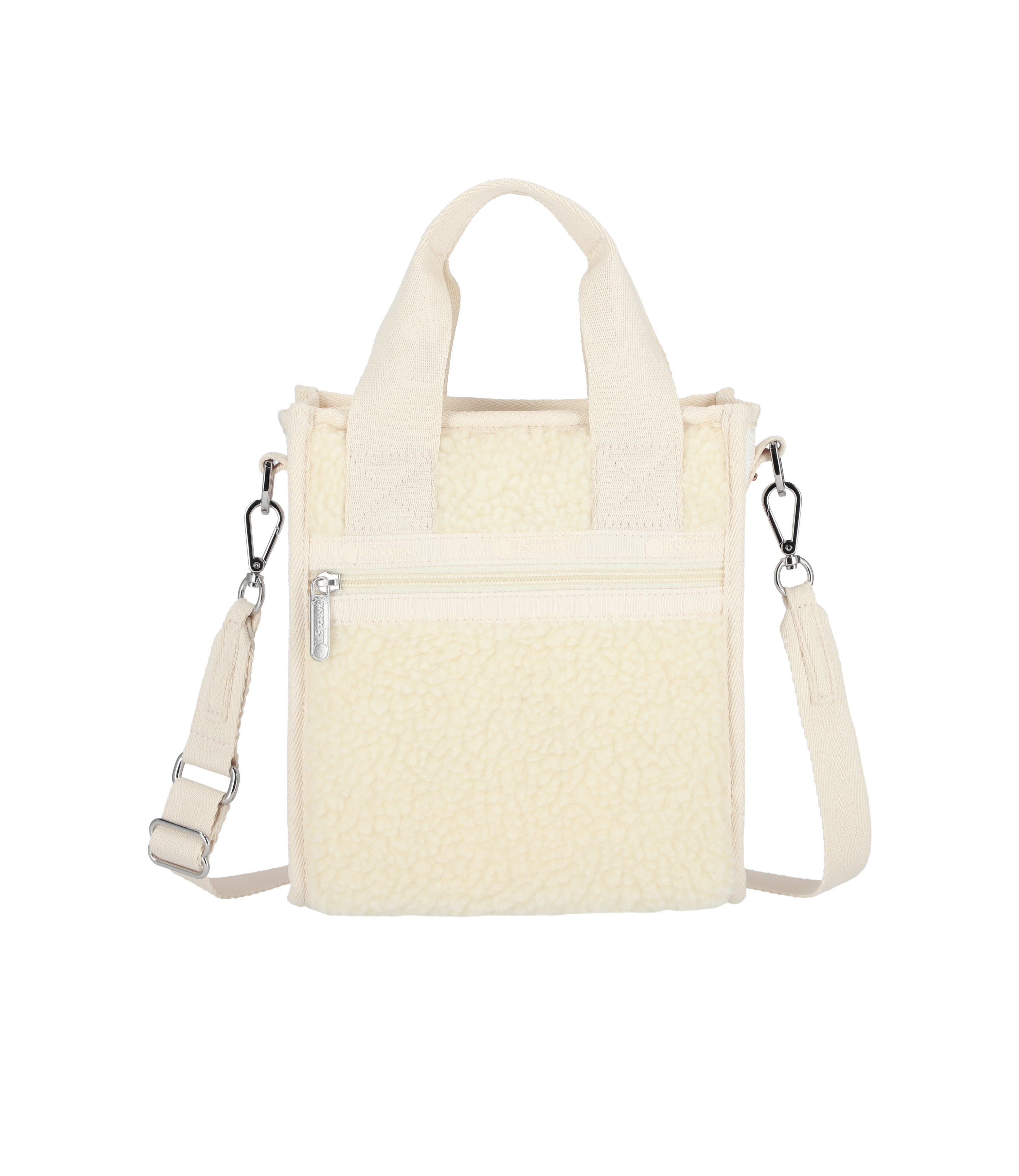 Denim Mini North/South Tote - White Denim/Cream Sherpa