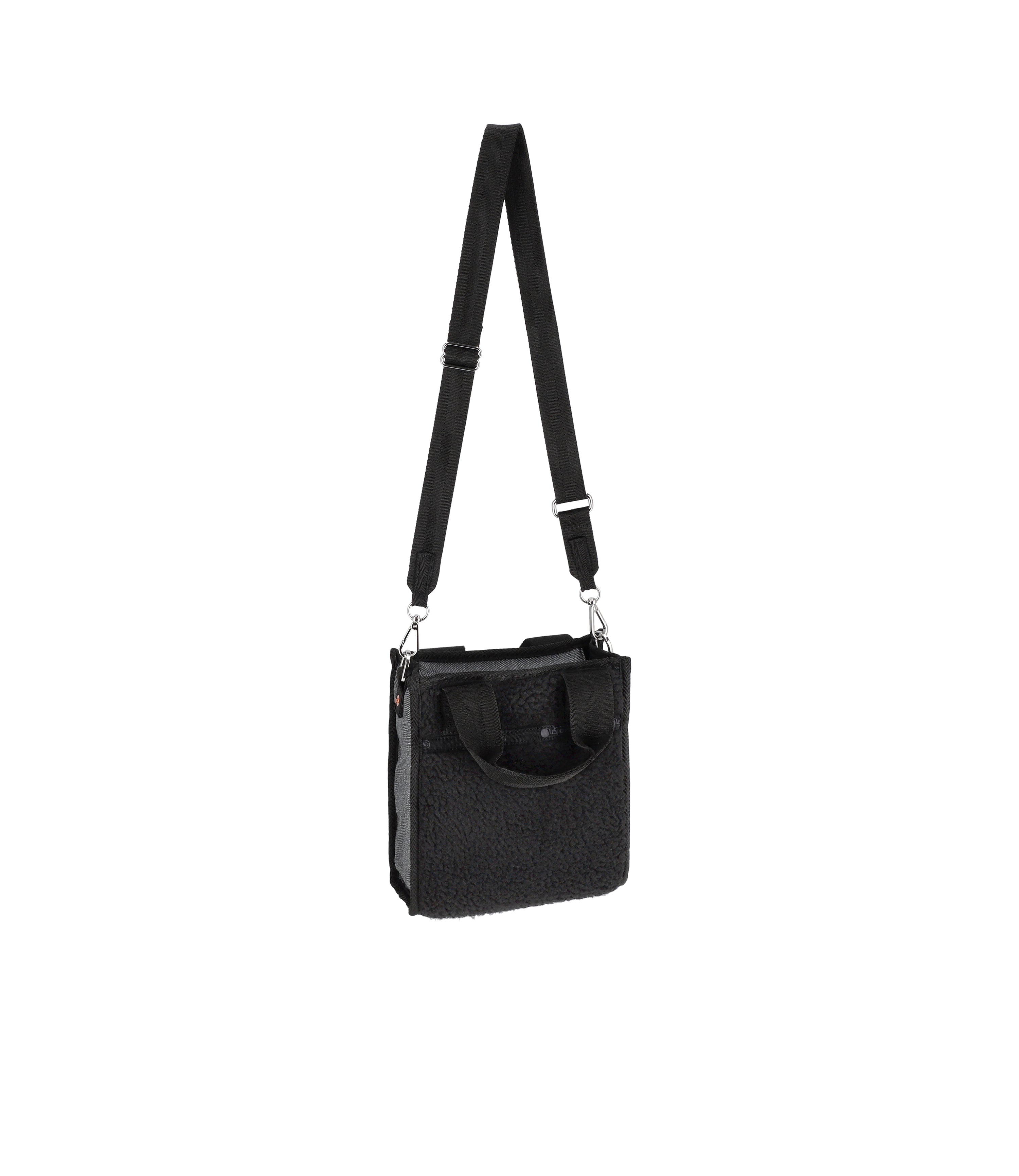 ★LeSportsac★ Black DenimBlack Sherpa Mini NS Tote Bag 1609 Denim Mini North/South Tote - Black Denim/Black Sherpa