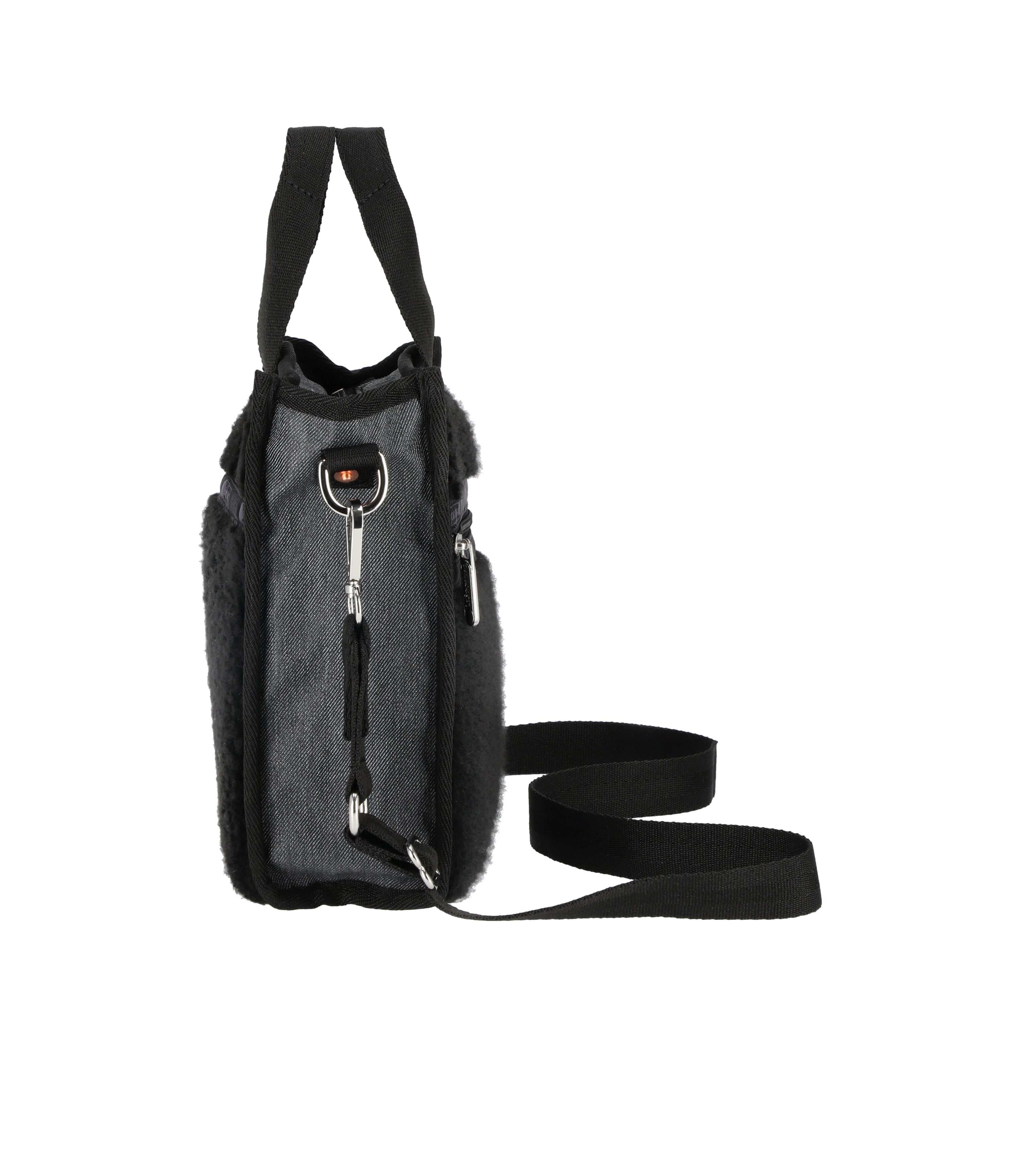 Denim Mini North/South Tote - Black Denim/Black Sherpa