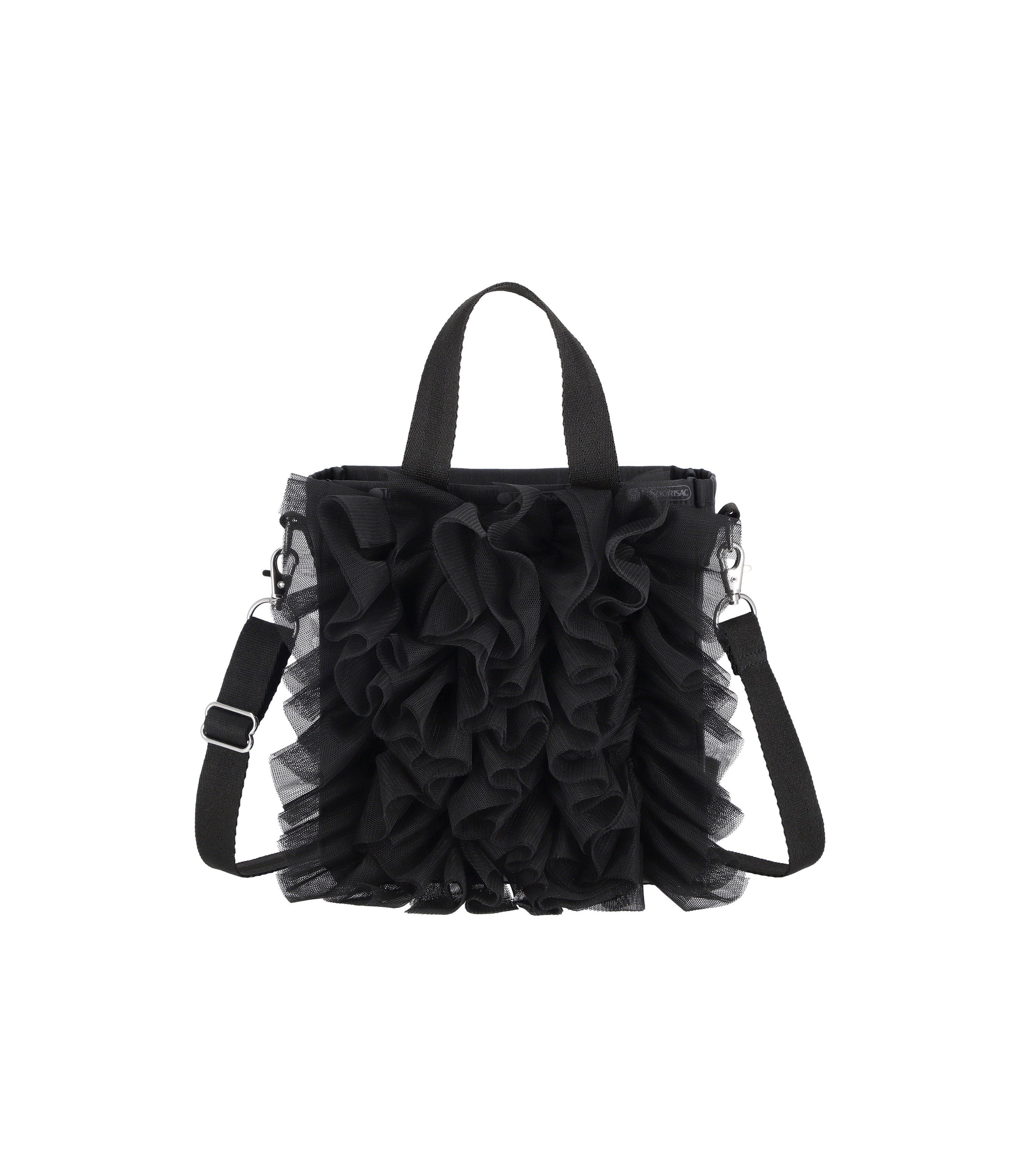 Ruffle Mini North/South Tote - Black Mesh Ruffle – LeSportsac