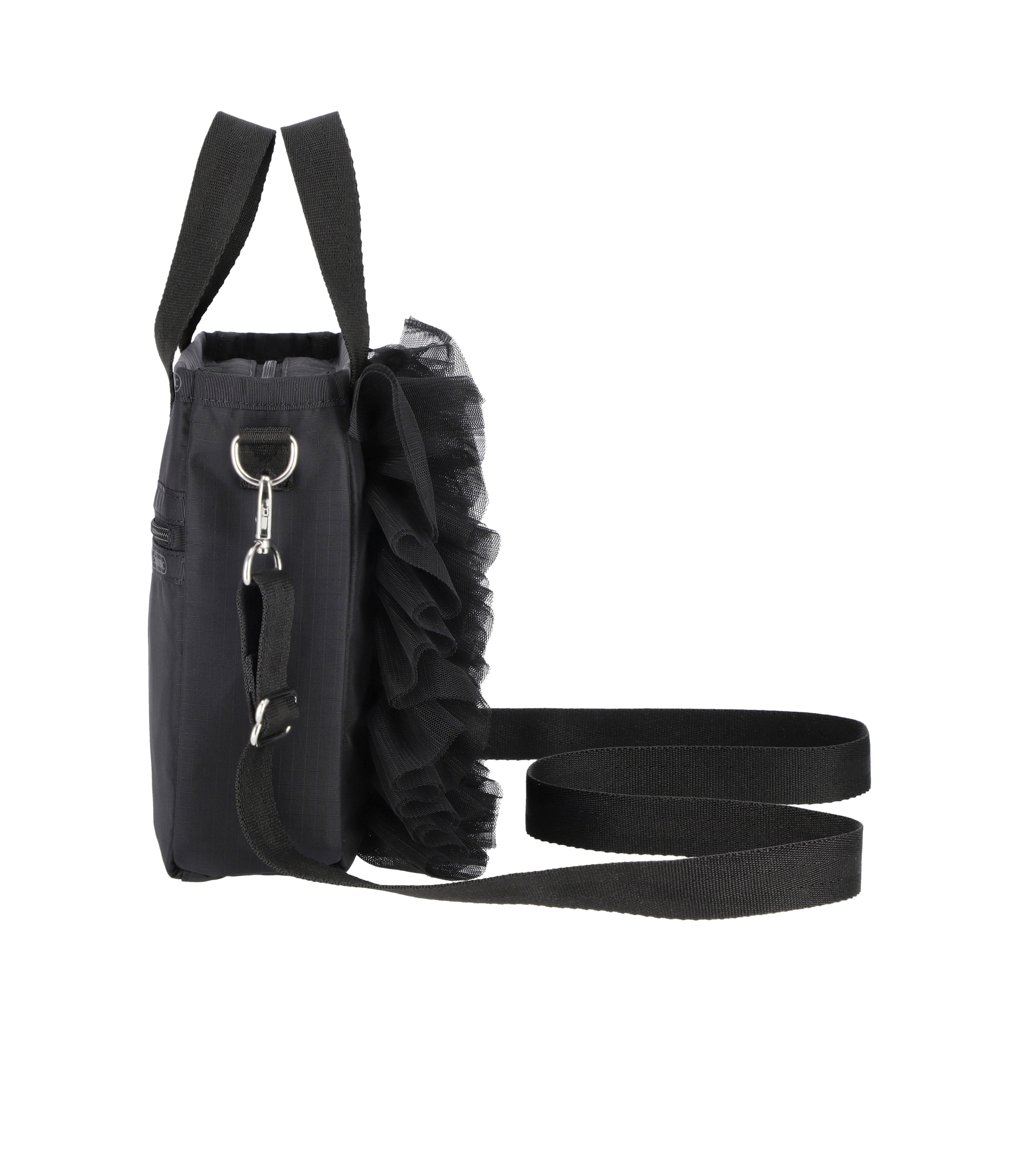 Ruffle Mini North/South Tote - Black Mesh Ruffle – LeSportsac