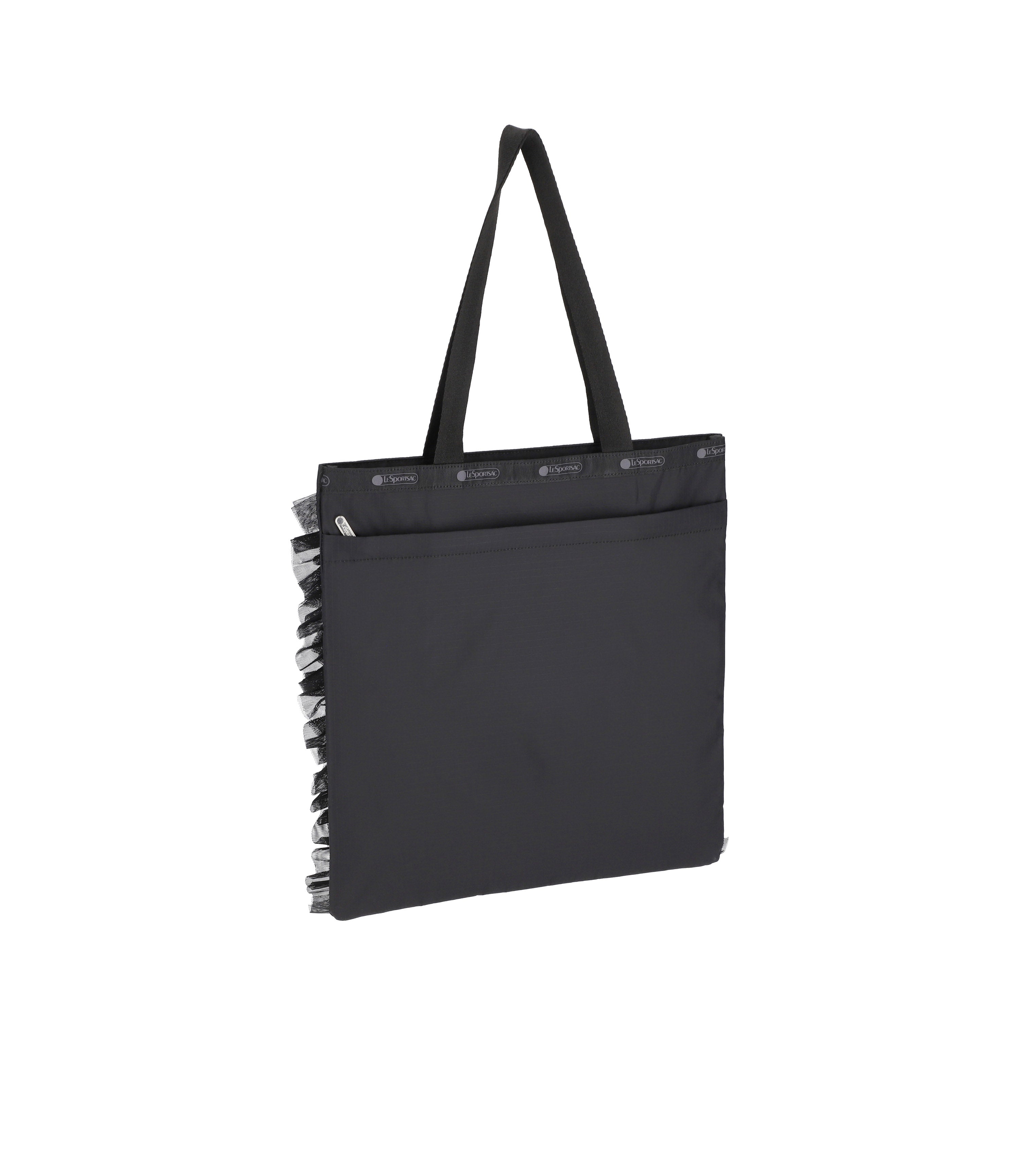 Ruffle Large Emerald Tote - Black Mesh Ruffle – LeSportsac