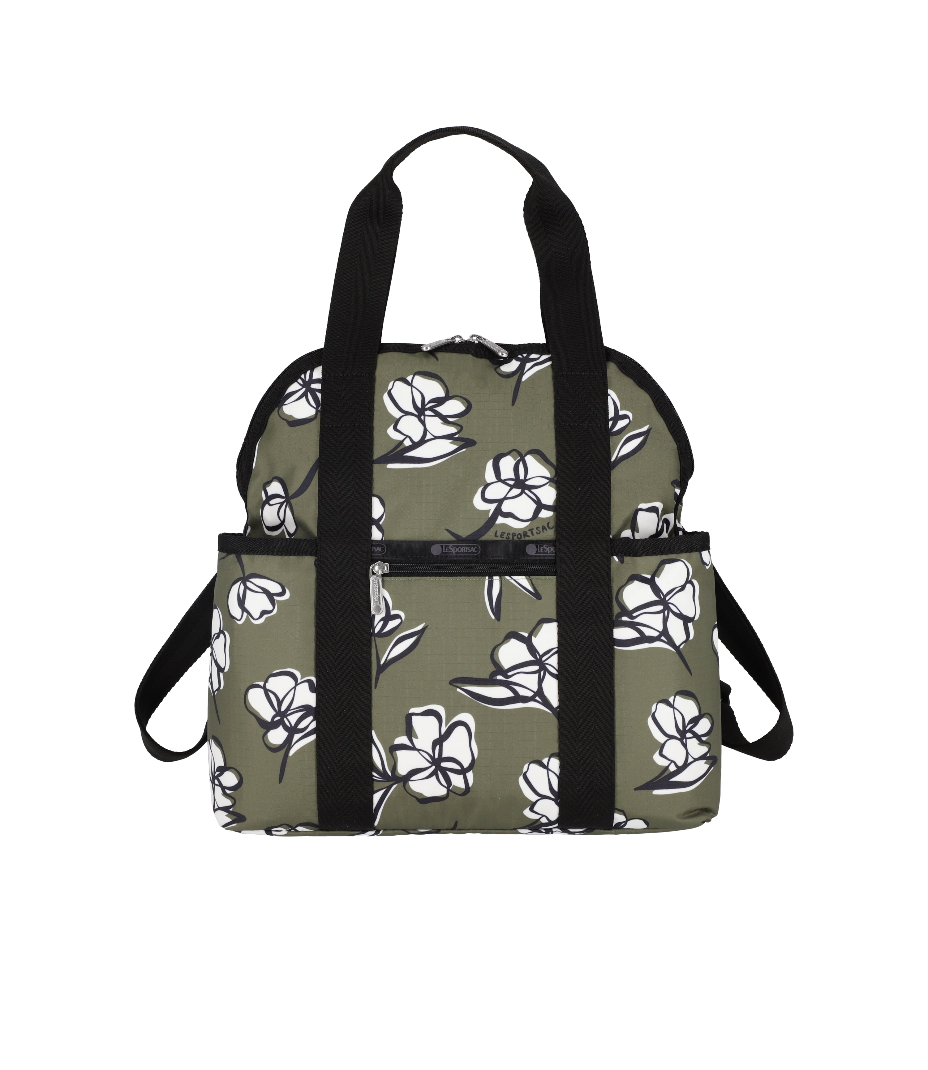 Double Trouble Backpack - Olive Floral Silhouette print