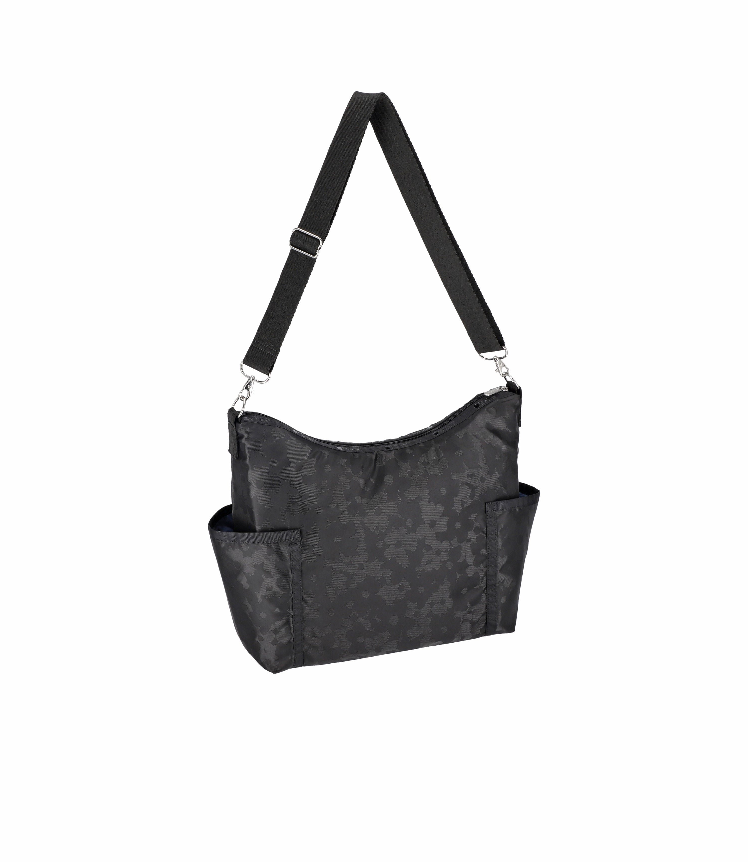 Zip Bucket Shoulder Bag - Black Floral Jacquard – LeSportsac