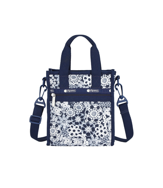 Mini North/South Tote - Floral Lace Navy print – LeSportsac