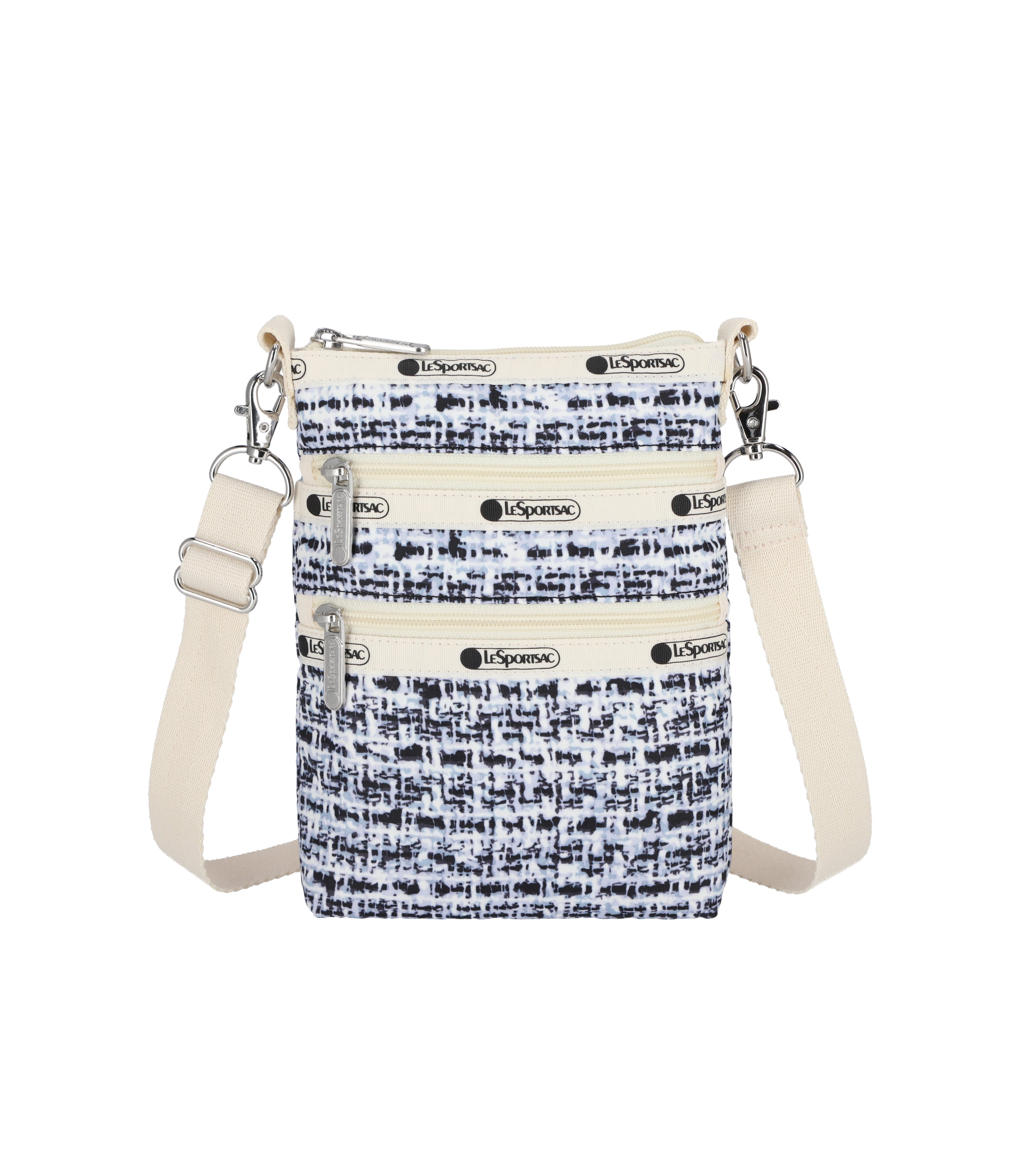 3 Zip Crossbody Weave Black print LeSportsac