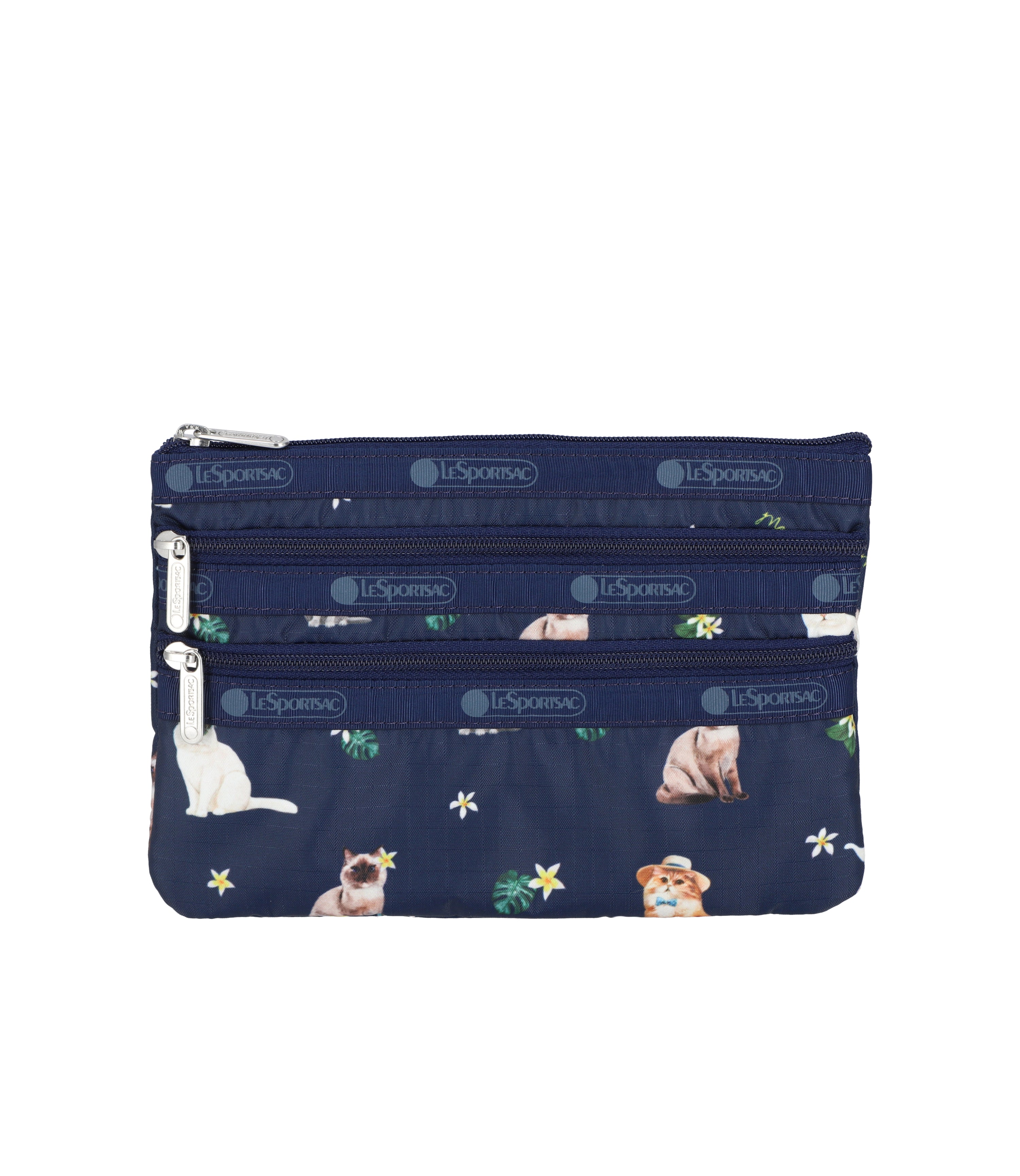 3-Zip Cosmetic - Tropical Meow Cat print – LeSportsac