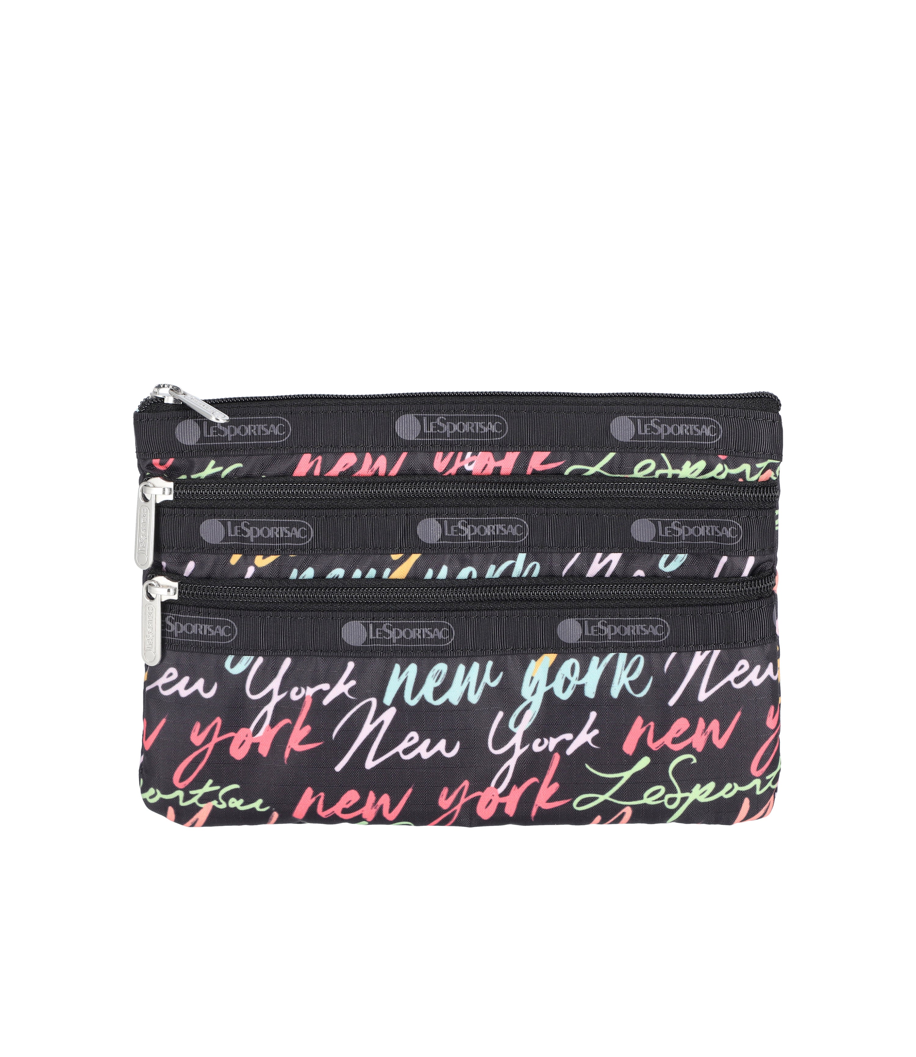 エリコ　スリーブ 3-Zip Cosmetic - NYC Script Black print – LeSportsac