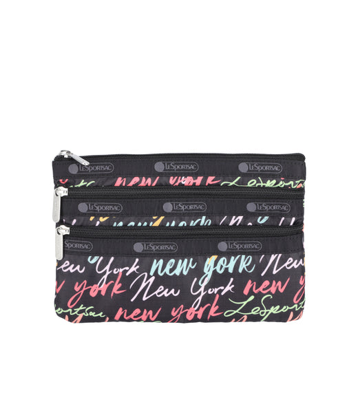 3-Zip Cosmetic - NYC Script Black print – LeSportsac