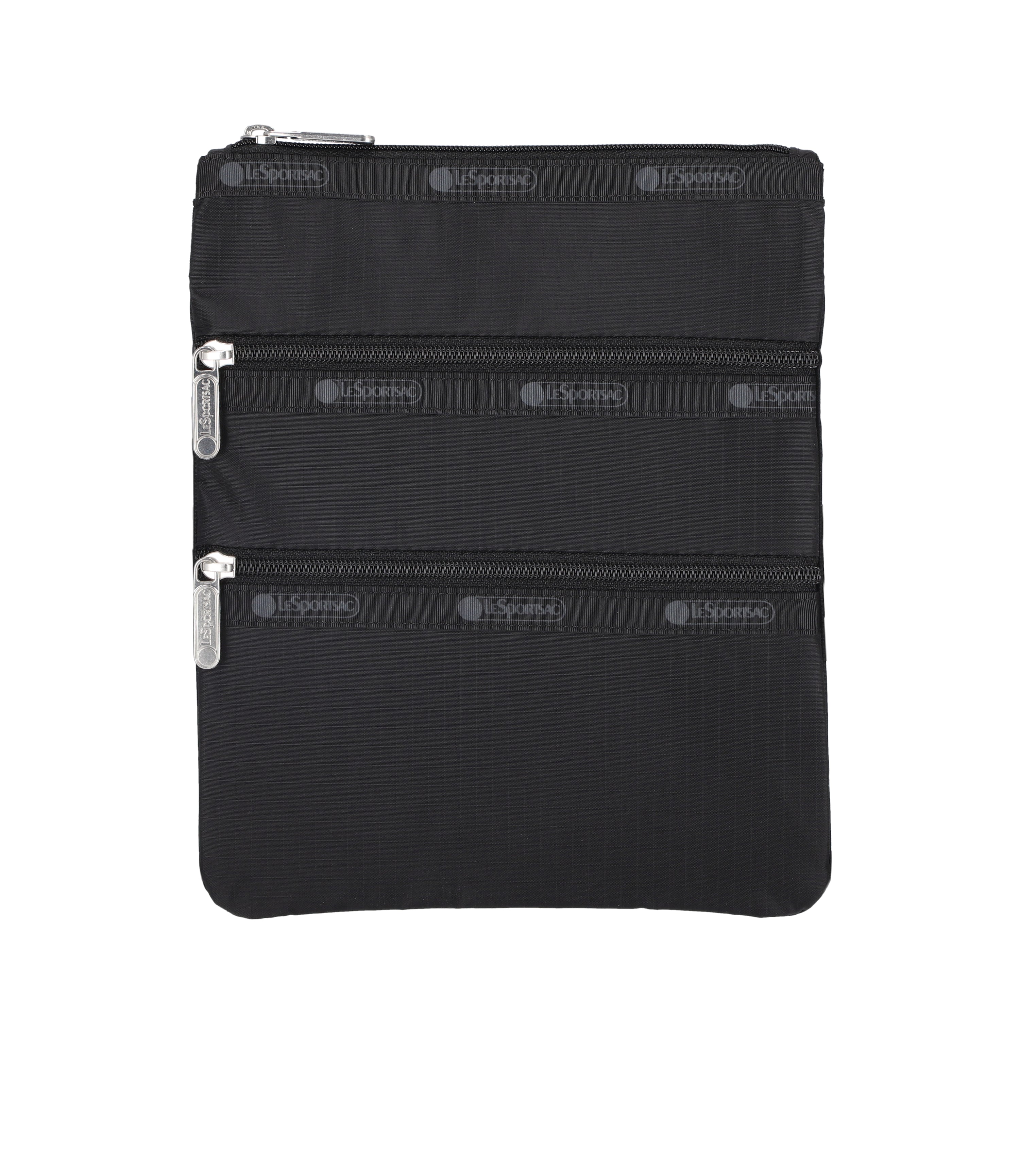 ■LeSportsac■ Recycled Black Three Zip Crossbody 4007R086 4 Solid Black 3-Zip Crossbody Bag | LeSportsac