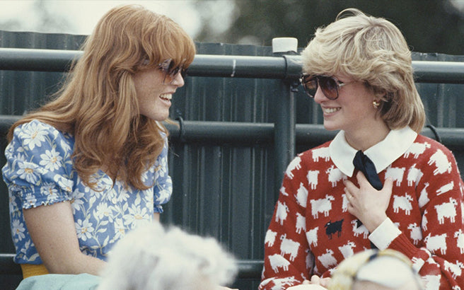 Warm And Wonderful Diana, Princess of Wales (1961 - 1997) with Sarah Ferguson at the Guard's Polo Club, Windsor, June 1983. The Princess is wearing a jumper with a sheep motif from the London shop, Warm And Wonderful. (Photo by Georges De Keerle/Getty Images)