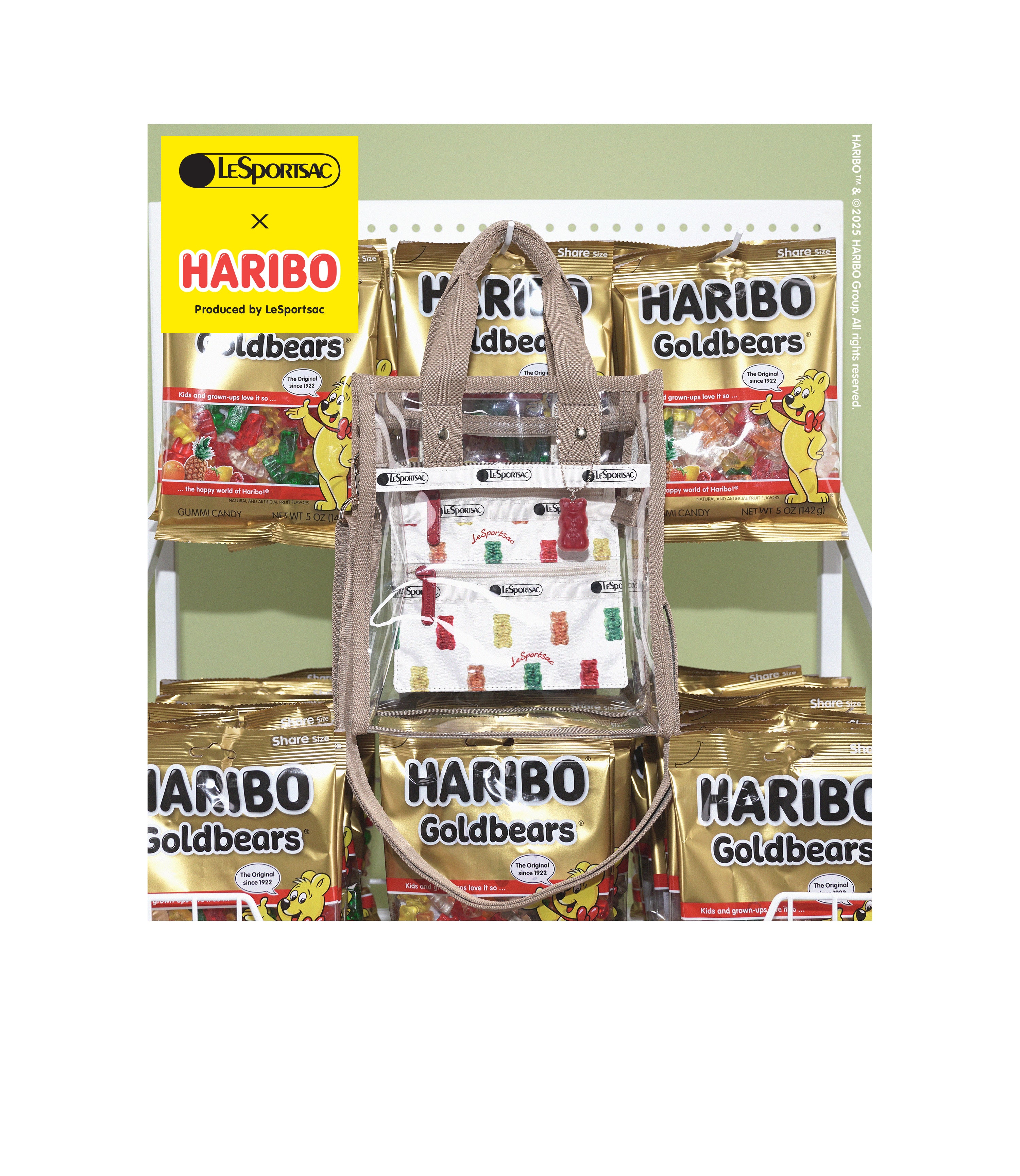 ■LeSportsac■×HARIBO CLEAR MINITOTE ハリボーゴールドベアー Clear Mini North/South Tote - HARIBO Goldbears/Clear