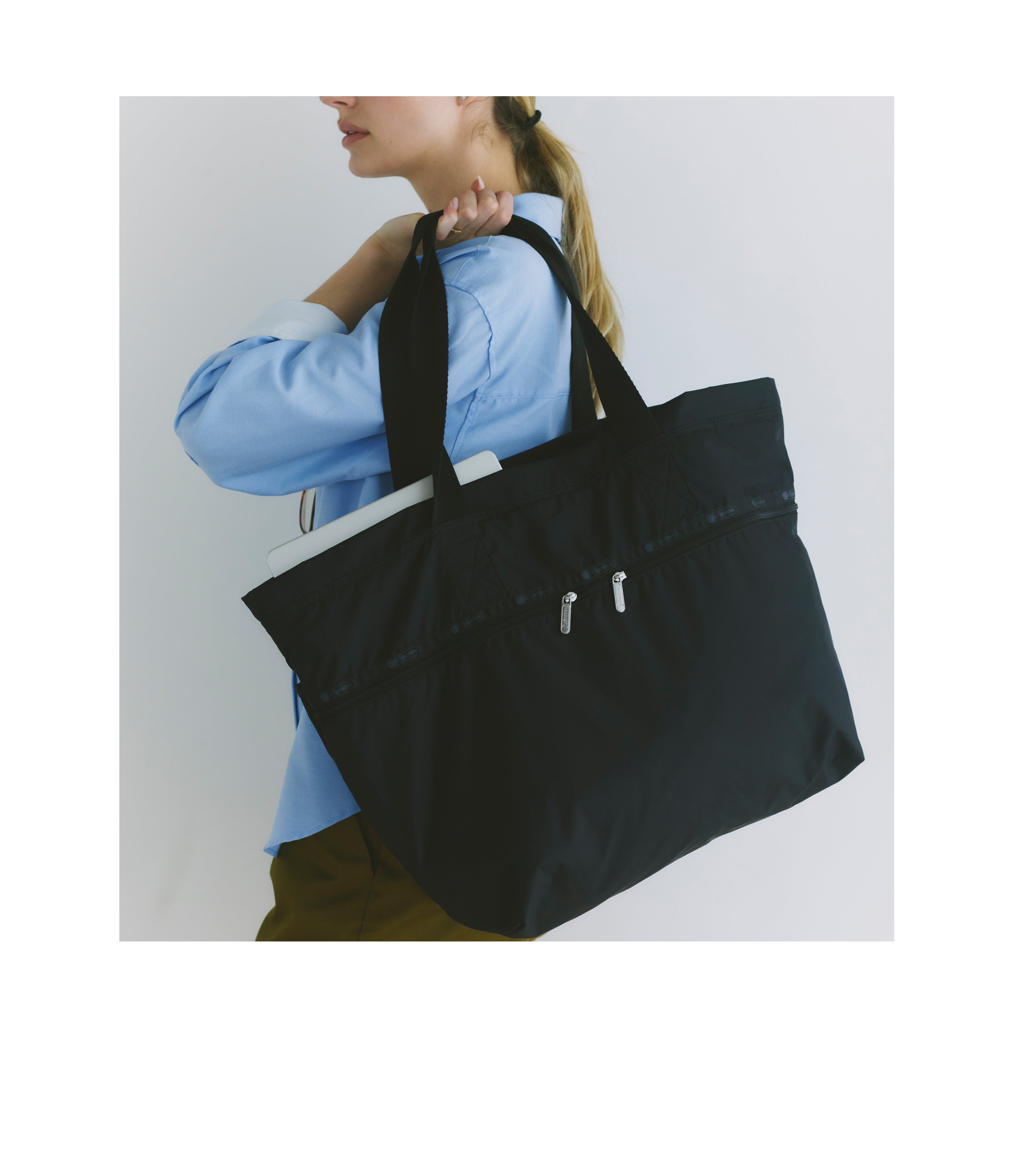 Solid Black Carlin Zip Top Tote Bag | LeSportsac