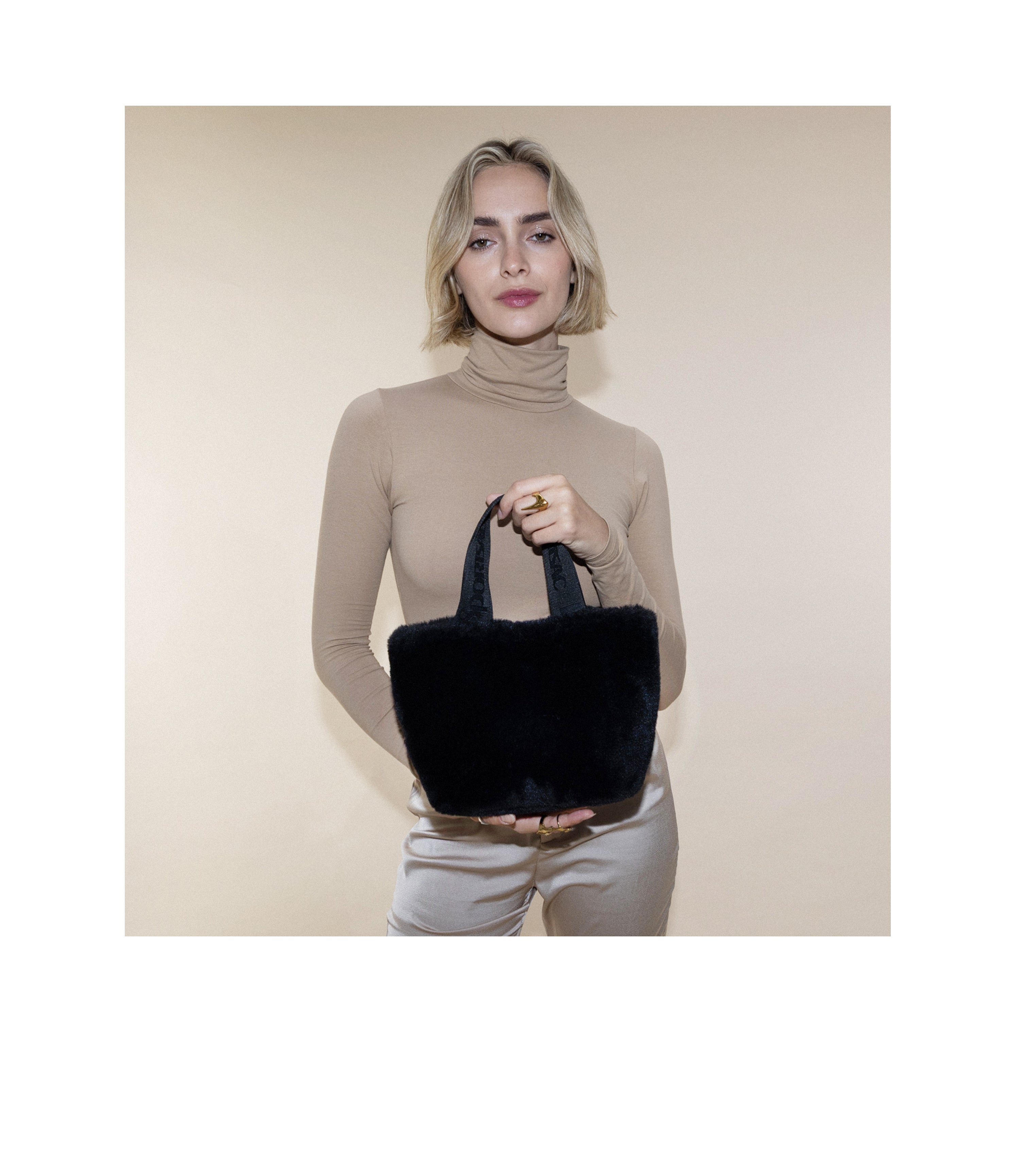 Fur East/West Tote - Black Fluffy Fur – LeSportsac