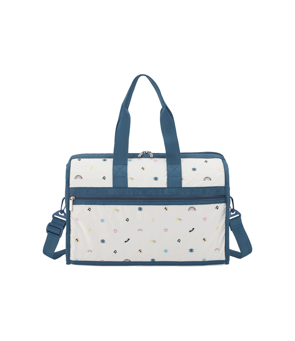 Luxurious Weekender Embroidered Navy Canvas Duffel Bag