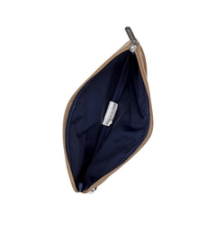 3-Zip Cosmetic Bag with an open top, showing a navy-lined interior for easy visibility of contents.